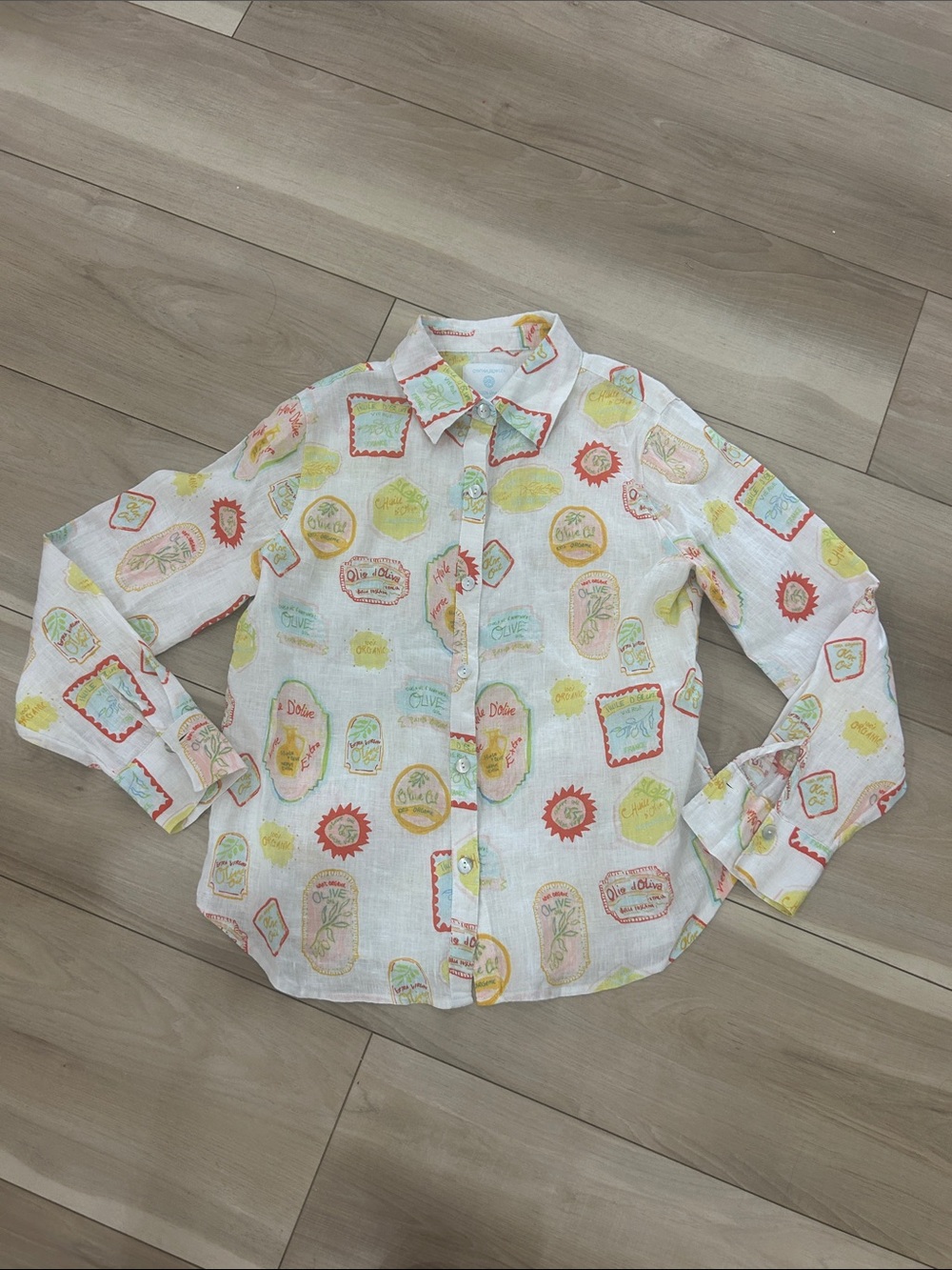 Cynthia Rowley White Button-Down with Multicolor Stamp Print